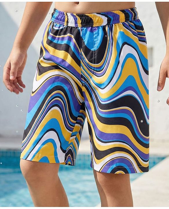 Pine Kids Mid Thigh Swimming Board Shorts Marble Print - Multicolour