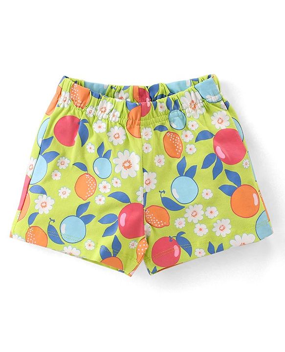Babyhug Cotton Knit Flutter Sleeves Night Suit With Fruits Print - Multicolor