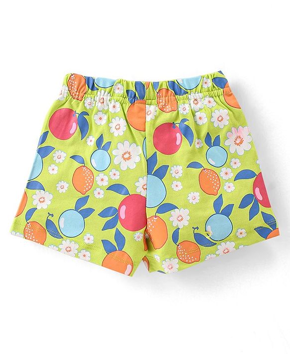 Babyhug Cotton Knit Flutter Sleeves Night Suit With Fruits Print - Multicolor