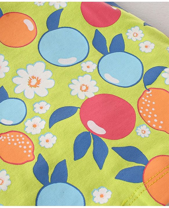 Babyhug Cotton Knit Flutter Sleeves Night Suit With Fruits Print - Multicolor