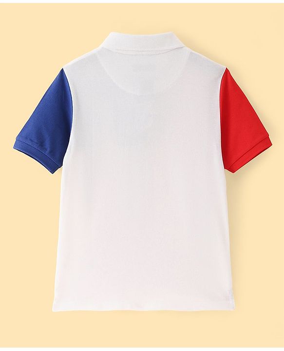 Pine Kids Cotton Half Sleeves Polo T-Shirt with Print - Snow White