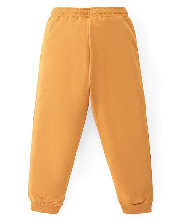 Babyhug Single Jersey Knit Full Sleeves Striped Henley T-Shirt & Lounge Pants Set With Lion Patch - Orange