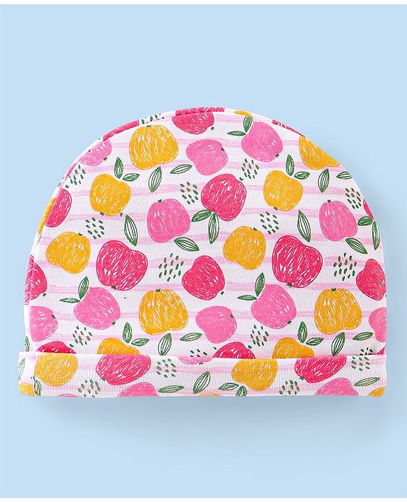 Babyhug 100% Cotton Cap Mittens & Booties with Apple Print- Multicolor
