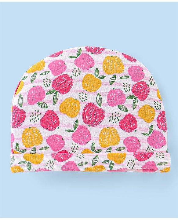 Babyhug 100% Cotton Cap Mittens & Booties with Apple Print- Multicolor