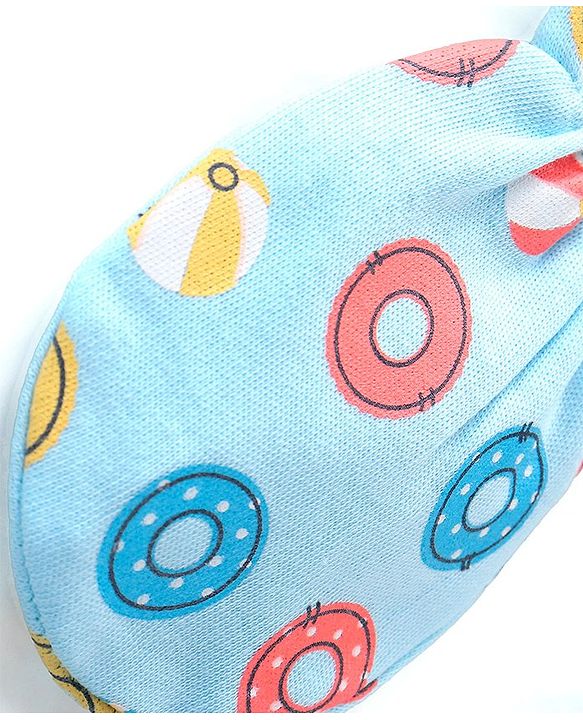 Babyhug 100% Cotton Cap Mittens & Booties with Beach Theme Print - Blue