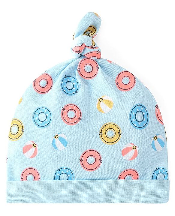 Babyhug 100% Cotton Cap with Beach Theme Print Pack of 2 - Blue & Yellow