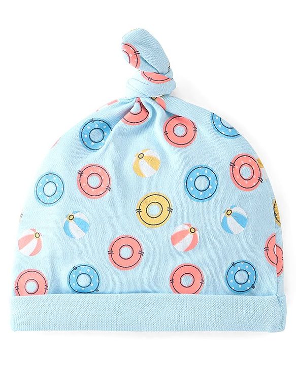 Babyhug 100% Cotton Cap with Beach Theme Print Pack of 2 - Blue & Yellow