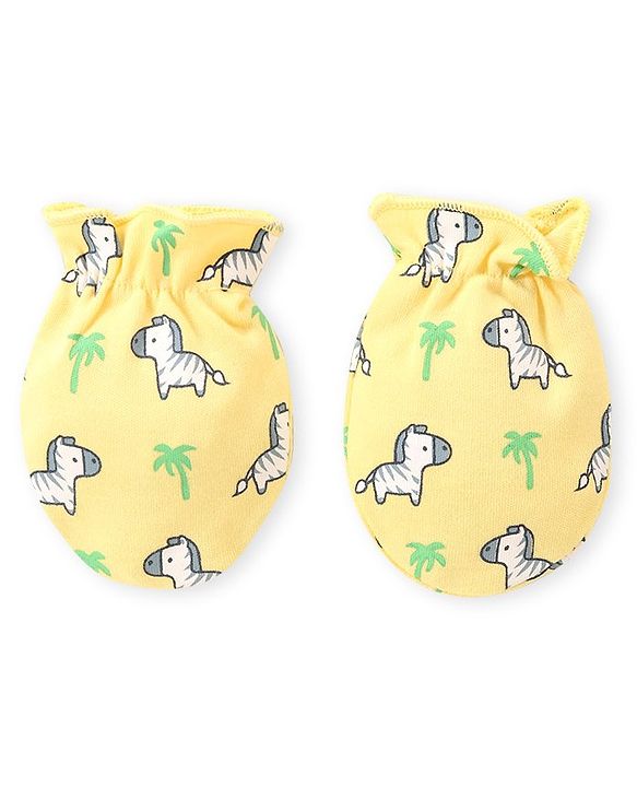 Babyhug 100% Cotton Mittens & Booties Set Zebra Print - Yellow