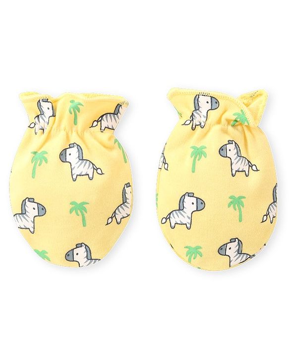 Babyhug 100% Cotton Mittens & Booties Set Zebra Print - Yellow