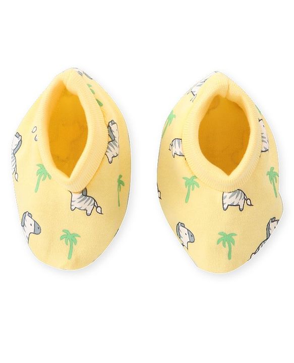 Babyhug 100% Cotton Mittens & Booties Set Zebra Print - Yellow