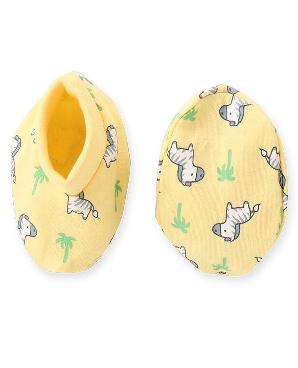Babyhug 100% Cotton Mittens & Booties Set Zebra Print - Yellow