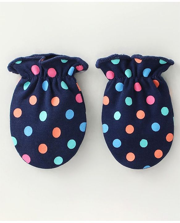 Babyhug 100% Cotton Mittens & Booties Polka Dots Print - Navy Blue