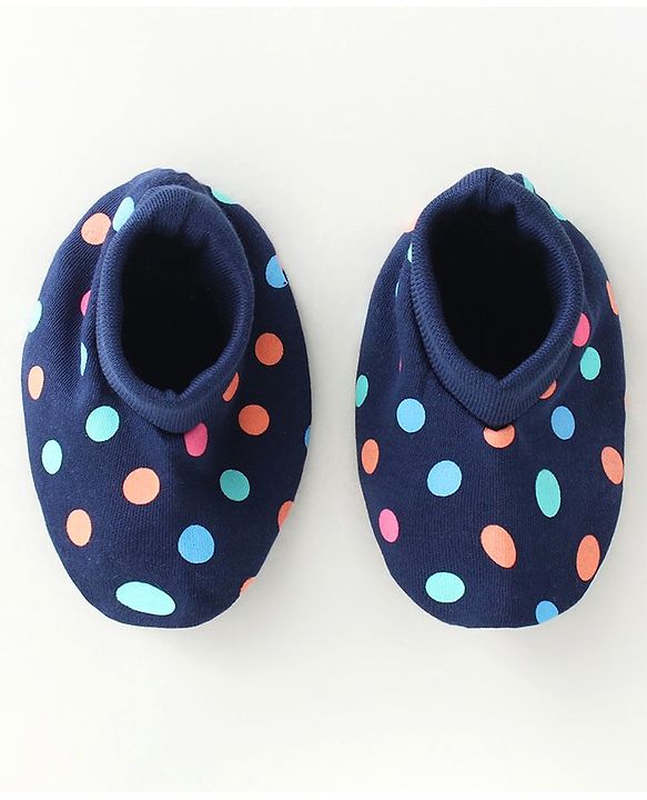 Babyhug 100% Cotton Mittens & Booties Polka Dots Print - Navy Blue