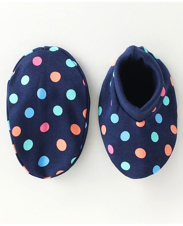 Babyhug 100% Cotton Mittens & Booties Polka Dots Print - Navy Blue