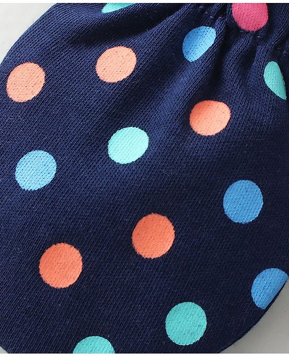 Babyhug 100% Cotton Mittens & Booties Polka Dots Print - Navy Blue