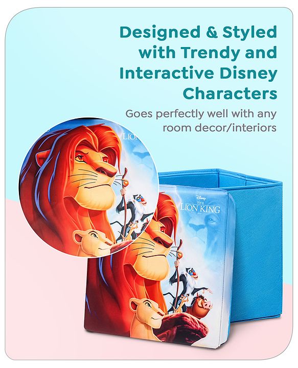 Babyhug Disney Foldable Storage Box with Lid The Lion King Theme- Blue| Collapsible Design| Versatile Use| Toys and Books Organizer| Trendy Storage Solution