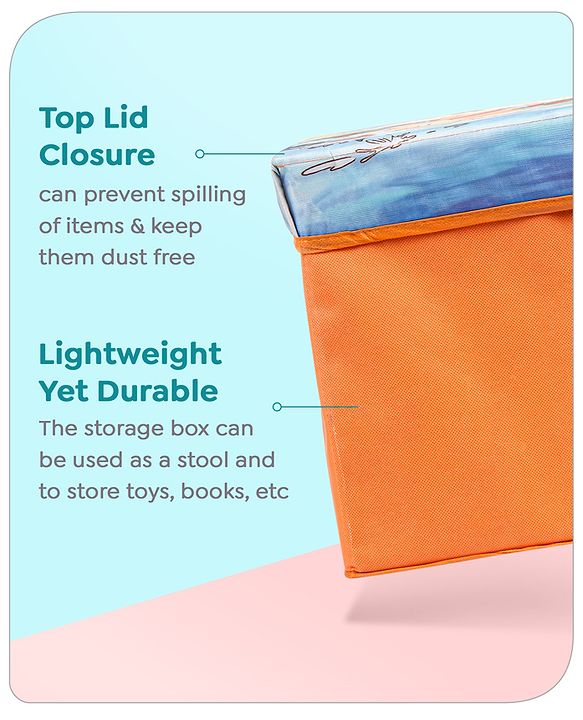 Babyhug Disney Foldable Storage Box with Lid The Lion King Theme- Blue| Collapsible Design| Versatile Use| Toys and Books Organizer| Trendy Storage Solution