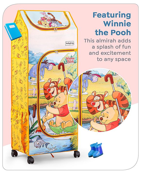 Babyhug Disney 4 Shelved Almirah With Wheels Winnie The Pooh Theme - Yellow