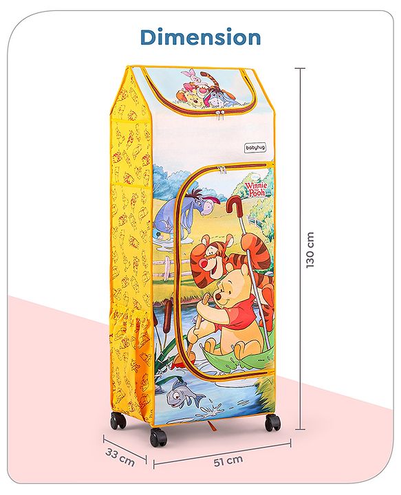 Babyhug Disney 4 Shelved Almirah With Wheels Winnie The Pooh Theme - Yellow