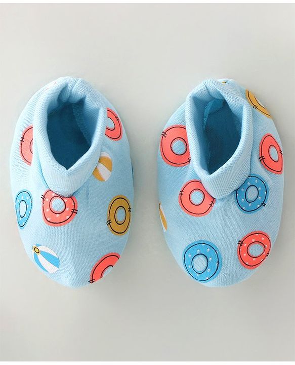 Babyhug 100% Cotton Mittens & Booties Water Rings Print - Blue