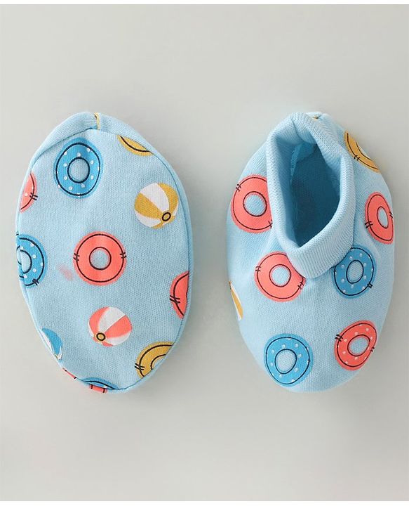 Babyhug 100% Cotton Mittens & Booties Water Rings Print - Blue
