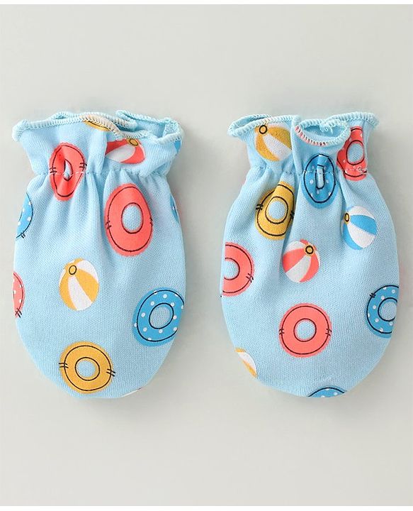 Babyhug 100% Cotton Mittens & Booties Water Rings Print - Blue