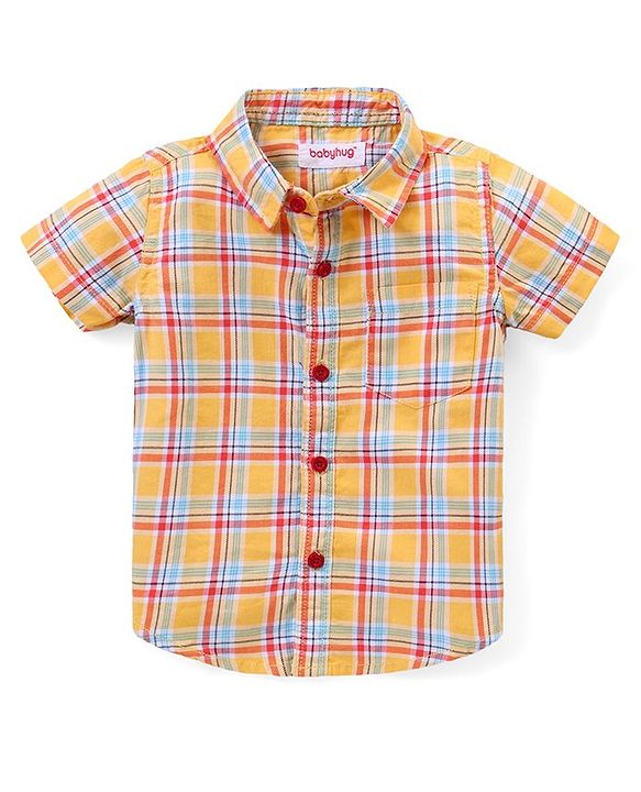 Babyhug Cotton Woven Half Sleeves Checks Shirt & Shorts Set with Bow - Multicolour
