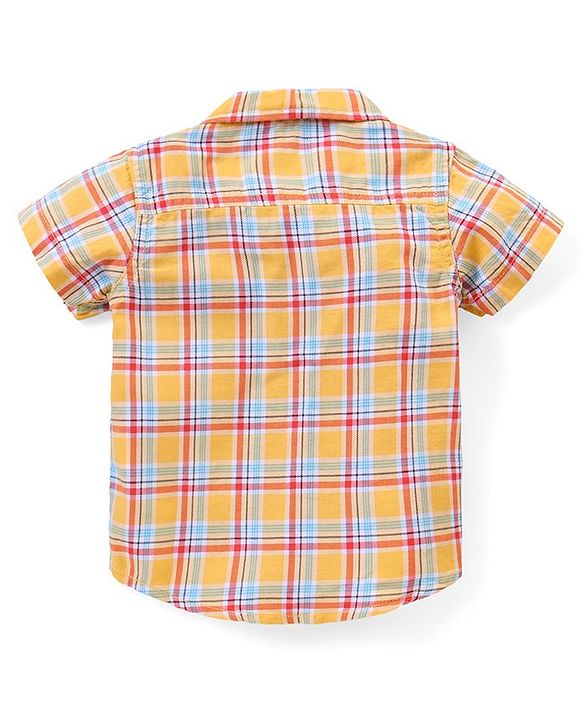 Babyhug Cotton Woven Half Sleeves Checks Shirt & Shorts Set with Bow - Multicolour