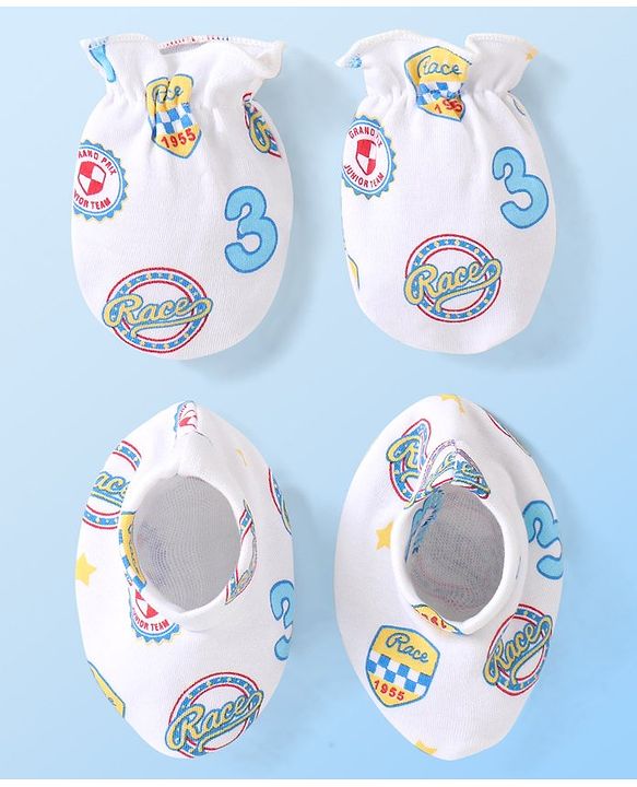 Babyhug 100% Cotton Mittens & Booties Set Text Print - White