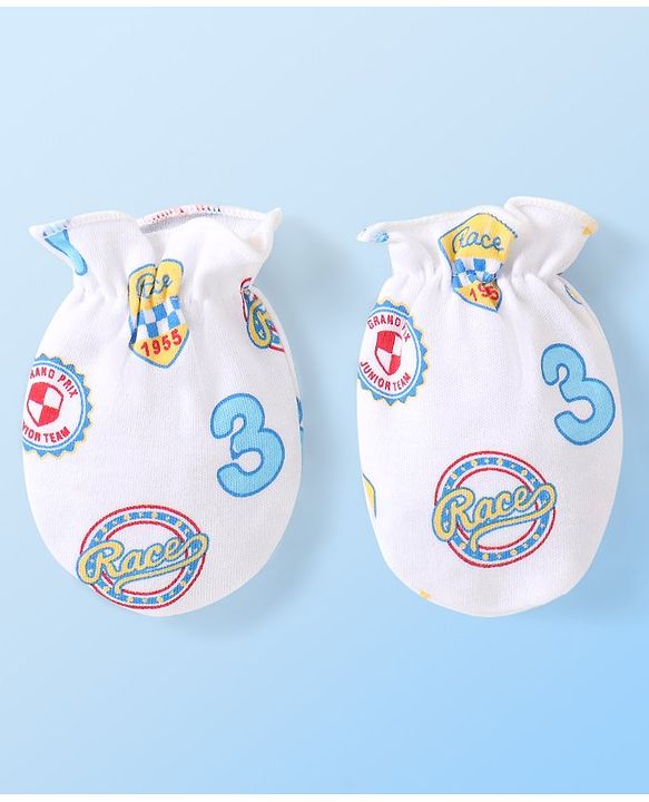 Babyhug 100% Cotton Mittens & Booties Set Text Print - White