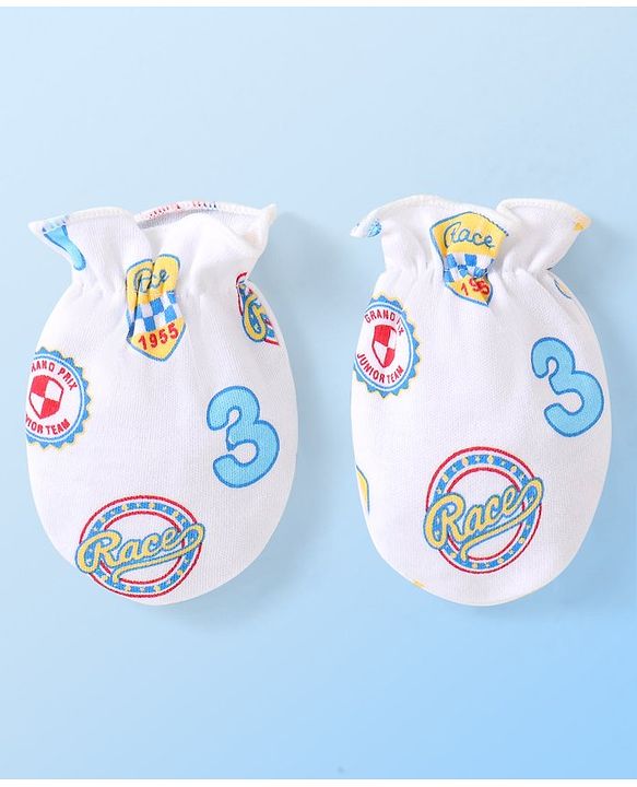 Babyhug 100% Cotton Mittens & Booties Set Text Print - White