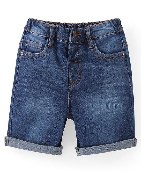 Babyhug Cotton Woven Half Sleeves Shirt & Knee Length Denim Shorts Set With Palm Trees Print - Blue