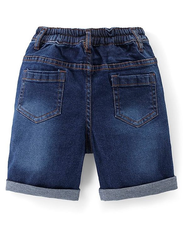 Babyhug Cotton Woven Half Sleeves Shirt & Knee Length Denim Shorts Set With Palm Trees Print - Blue