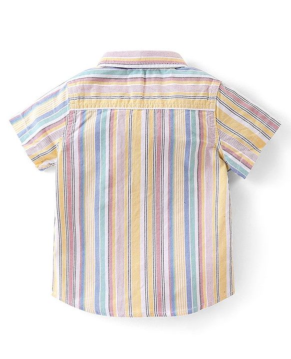 Babyhug Cotton Woven Half Sleeves Striped Shirt & Denim Shorts Set - Multicolor