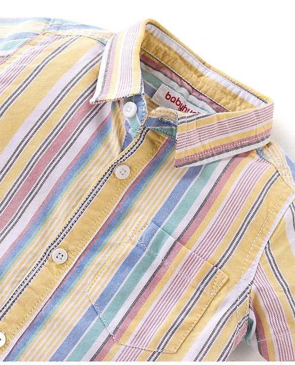 Babyhug Cotton Woven Half Sleeves Striped Shirt & Denim Shorts Set - Multicolor