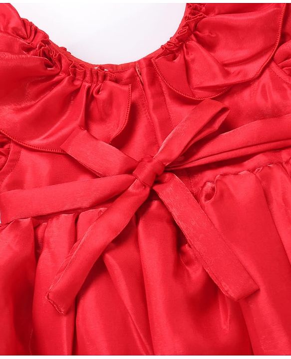 Babyhug Frill Sleeves Party Fit & Flared Party Frock with Floral Applique - Red