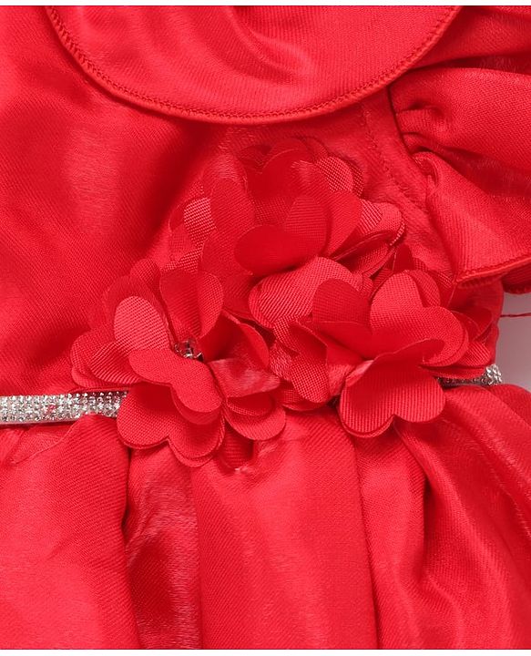 Babyhug Frill Sleeves Party Fit & Flared Party Frock with Floral Applique - Red