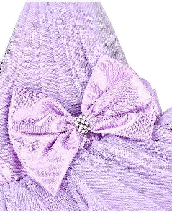 Babyhug Woven Sleeveless Fit and Flare Mesh Party Frock With Bow Applique - Purple