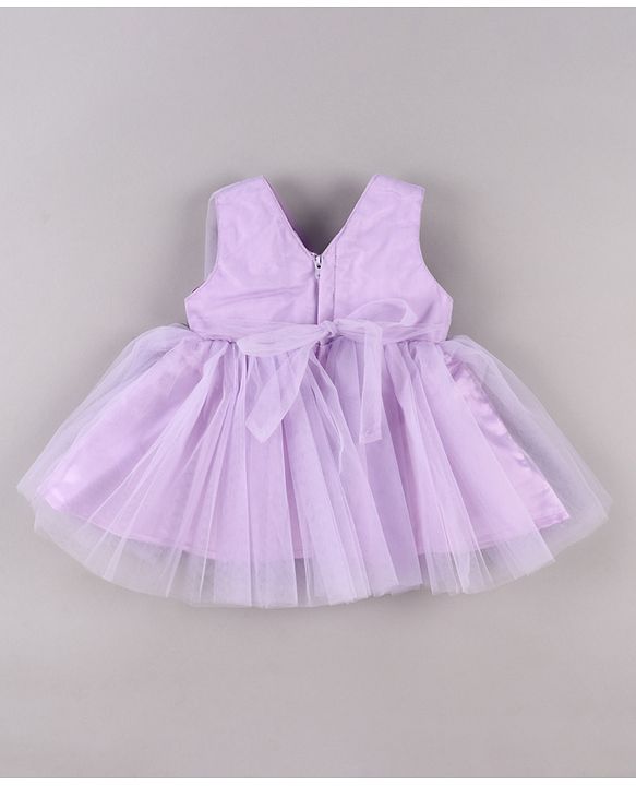 Babyhug Woven Sleeveless Fit and Flare Mesh Party Frock With Bow Applique - Purple
