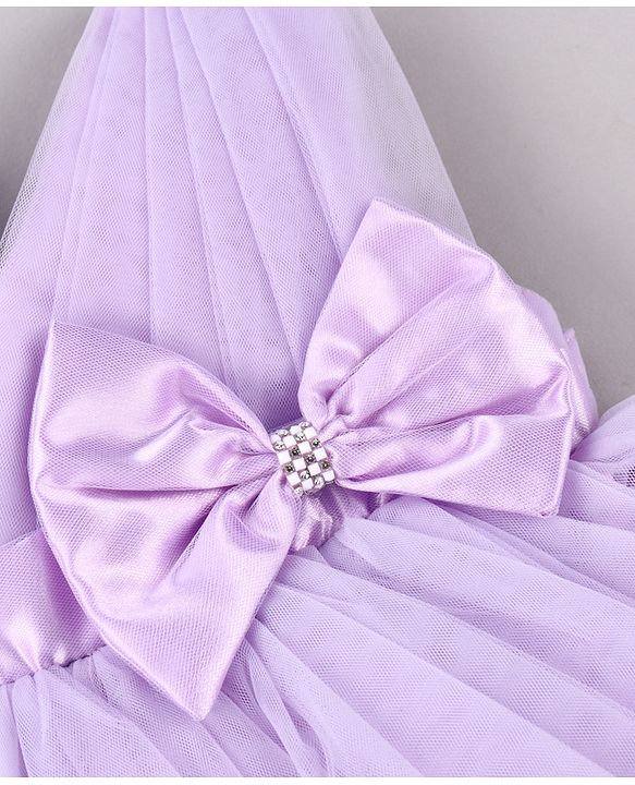 Babyhug Woven Sleeveless Fit and Flare Mesh Party Frock With Bow Applique - Purple