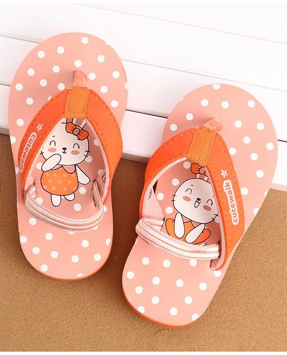 Cute Walk by Babyhug Flip Flops With Back Strap Bunny Print - Orange