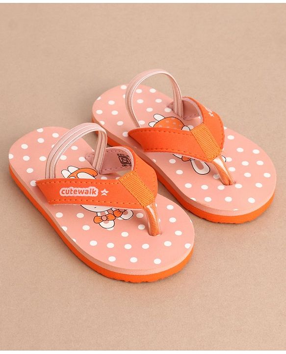 Cute Walk by Babyhug Flip Flops With Back Strap Bunny Print - Orange