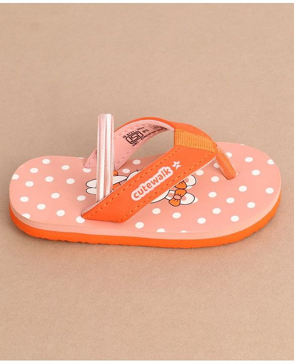 Cute Walk by Babyhug Flip Flops With Back Strap Bunny Print - Orange
