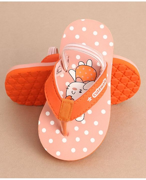 Cute Walk by Babyhug Flip Flops With Back Strap Bunny Print - Orange