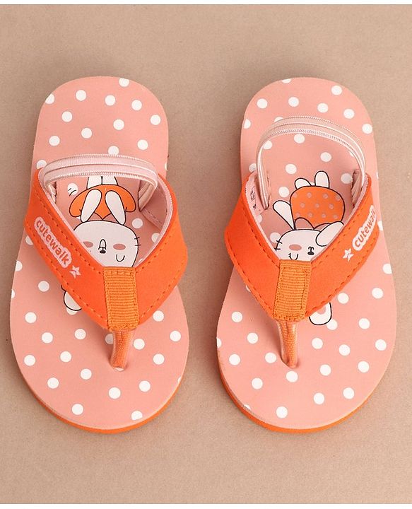 Cute Walk by Babyhug Flip Flops With Back Strap Bunny Print - Orange