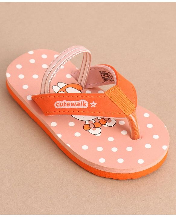 Cute Walk by Babyhug Flip Flops With Back Strap Bunny Print - Orange