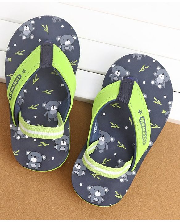 Cute Walk by Babyhug Flip Flops With Back Straps Koala Print - Navy Blue Green