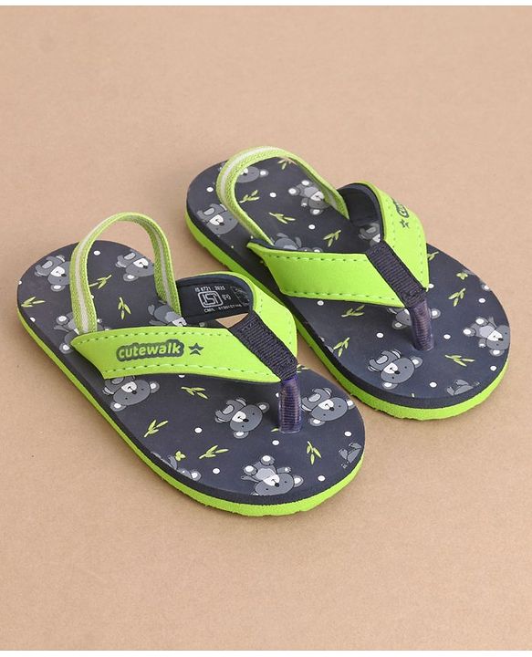 Cute Walk by Babyhug Flip Flops With Back Straps Koala Print - Navy Blue Green