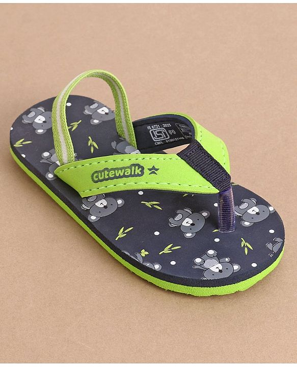 Cute Walk by Babyhug Flip Flops With Back Straps Koala Print - Navy Blue Green