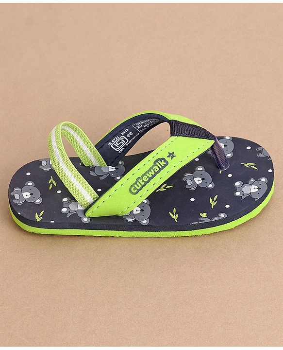 Cute Walk by Babyhug Flip Flops With Back Straps Koala Print - Navy Blue Green